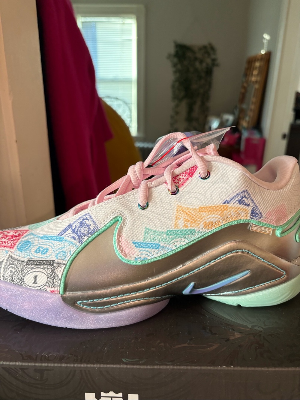 Nike Pastel Monopoly Print Low-Top Sneakers with Pink Laces LeBron James